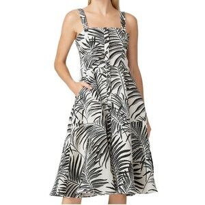HUTCH Aidy Black Ivory Palm Print Midi Dress Button Front Womens